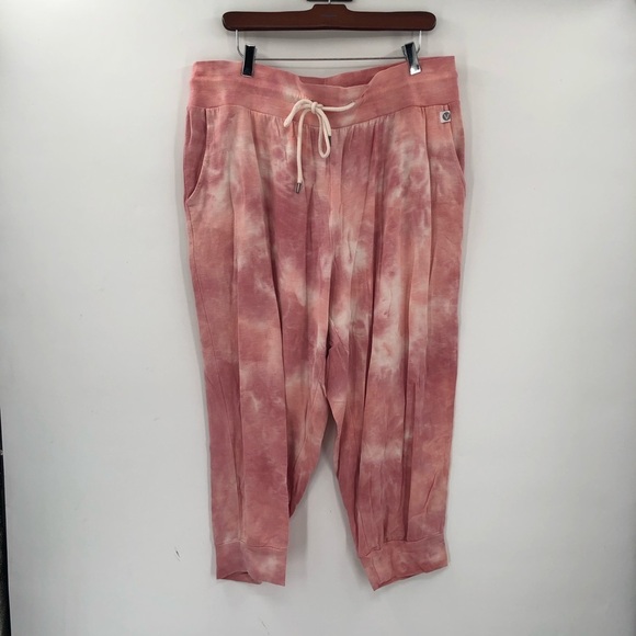 LIVI ACTIVE Tie Dye Crop Jogger Lounge Pant Tie Waist Cropped Capri Lane Bryant - Picture 2 of 9